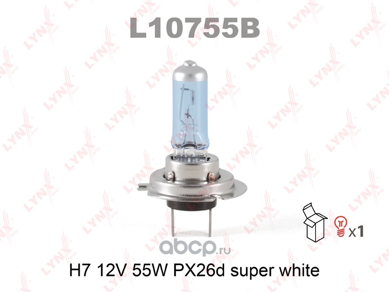 Лампа галогеновая H7 12V 55W PX26D SUPER WHITE LYNXAUTO