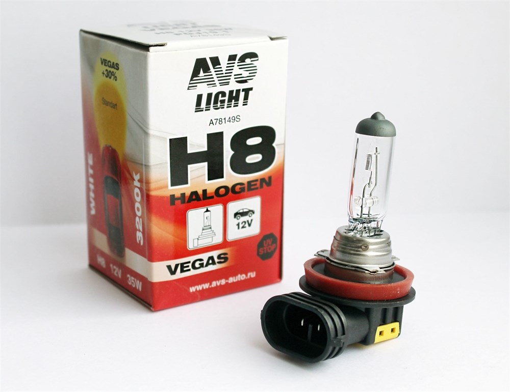 Лампа галогеновая H8, 12V, 35W, цоколь PGJ19-1 противотуманное освещение AVS