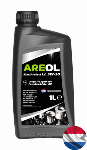 Масло моторное AREOL Max Protect 5W-30 (1L) синт.\ ACEA A3/B4, API SN/CF